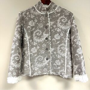 Chicos tan/neutral tapestry jacket faux fur lining Sz M